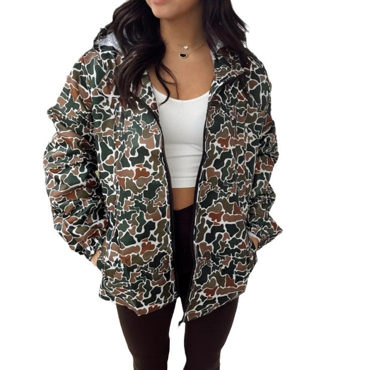 Camouflage Long Sleeve Zipper Rain Jacket