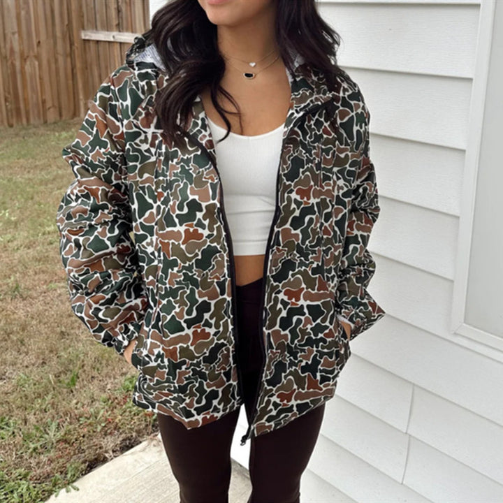 Camouflage Long Sleeve Zipper Rain Jacket