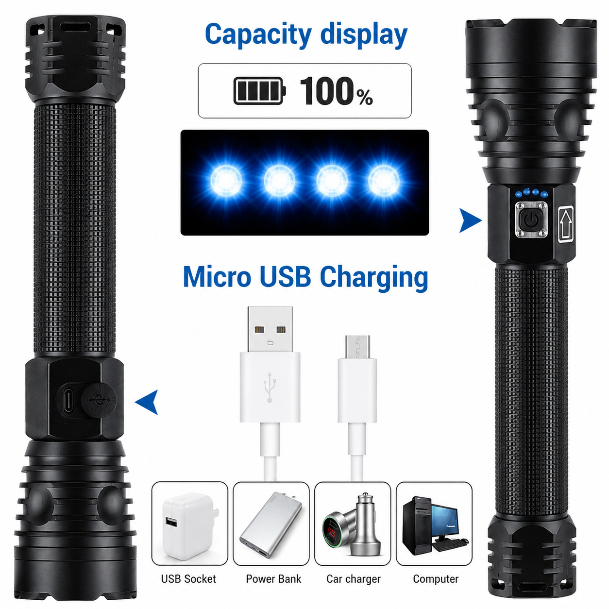 Strong flashlight USB charging